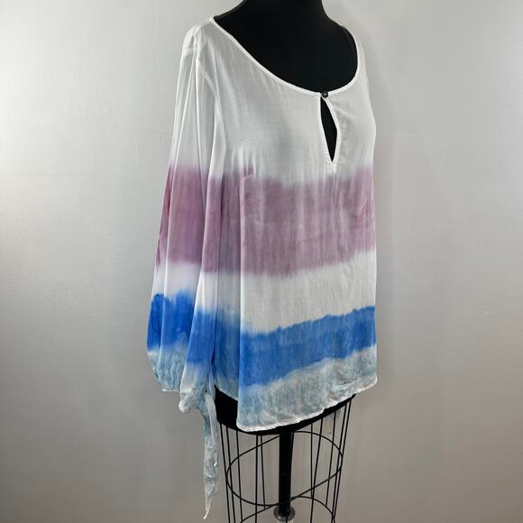 Anthropologie Holding Horses Melting Stripes Tie-Dye Shirt Tee Keyhole Neck M - Picture 3 of 8